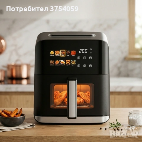Еърфрайър с горещ въздух Oliver Voltz OV51980CE, 1200W, 4L, 10 програми, LED дисплей, прозорец, снимка 4 - Уреди за готвене на пара - 55160430