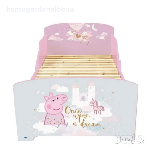 Детско легло Peppa Pig 140x70 см с ламелна основа, MDF, розово, замък и еднорог, от 36 месеца, снимка 5 - Мебели за детската стая - 54687716