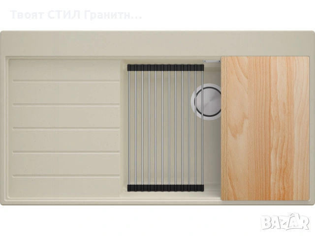 Бежова гранитна кухненска мивка Сидни 900-60 Ergo Multilevel 900х500 мм