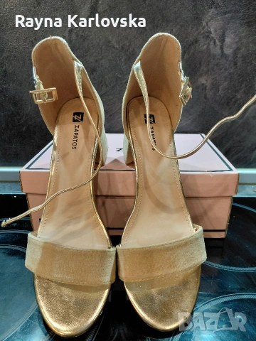 Нови елегантни бежови сандали Zapatos с дебел ток – Номер 38, снимка 4 - Сандали - 54393303