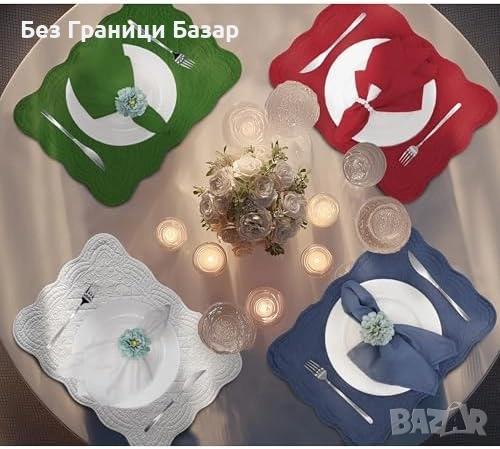 Нов Памучни подложки за маса хранене със салфетки комплект 12 части жълт, снимка 4 - Прибори за хранене, готвене и сервиране - 53962628