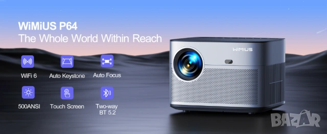 Видеопроектор Wimius, P64 WiFi Bluetooth Full HD 1080P, 600 ANSI лумена, 4K видео, WiFi-6, 300 инча , снимка 11 - Плейъри, домашно кино, прожектори - 54241155