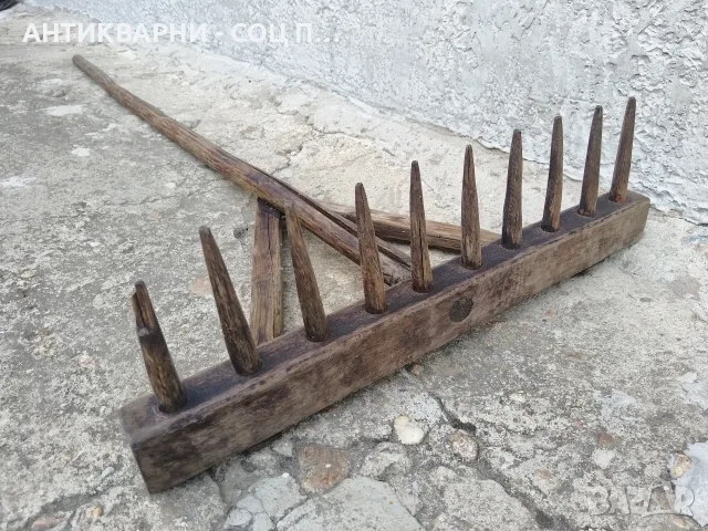 Старинен Автентичен Ръчно Изработен Дървен Търмък, Гребло. / 140 см. / НОМЕР 828., снимка 6 - Антикварни и старинни предмети - 55325400