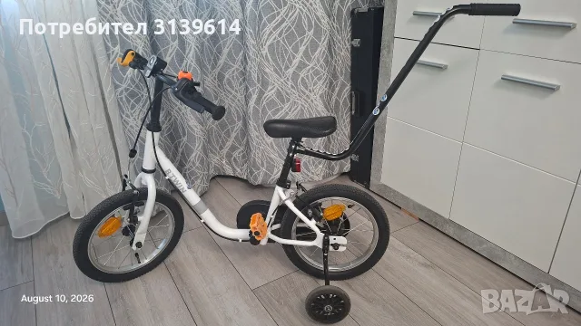 Детски велосипед B'Twin 14" + помощни колела и родителски лост (пълен комплект) , снимка 3 - Детски велосипеди, триколки и коли - 55618472