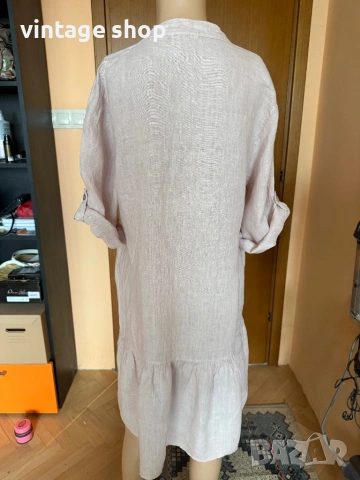 Ленена рокля в бледорозов цвят, размер L, снимка 6 - Рокли - 54080592