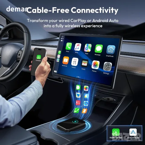 Basesailor Безжичен CarPlay и Android Auto адаптер, 2-в-1, автомобили от 2015 г., снимка 2 - Аксесоари и консумативи - 55517306