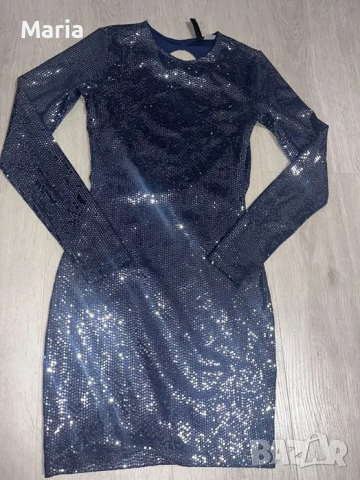 Синя рокля с блясък H&M, размер XS (34)