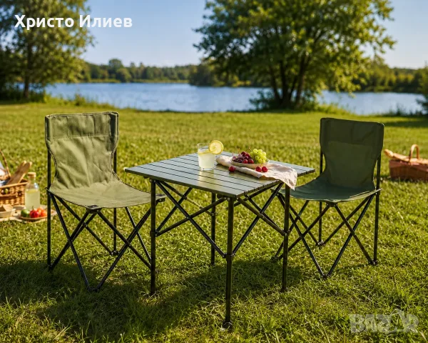 Комплект маса за къмпинг градина с 2 стола сгъваеми с калъф 