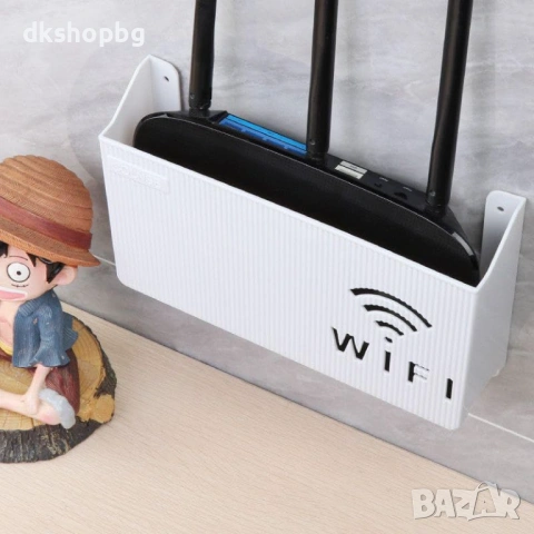 4665 Стойка за Wi-Fi рутер за стена – Самозалепващ се бял органайзер (24 см), снимка 2 - Други стоки за дома - 54598414