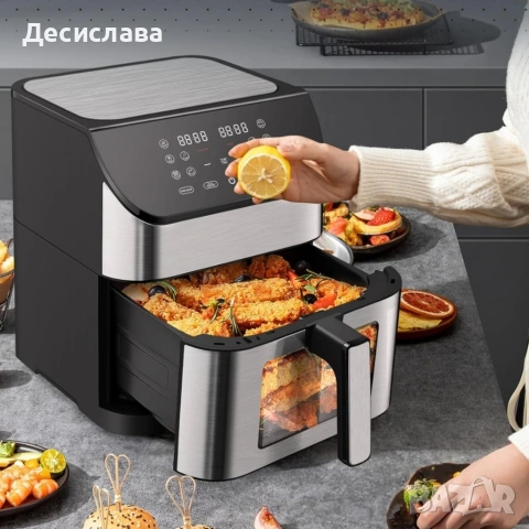 Фритюрник с горещ въздух 8L 1800W с 11 програми, LCD дисплей, таймер и прозорец за наблюдение, снимка 6 - Фритюрници - 54374295