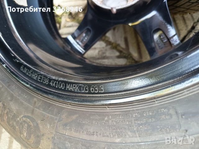 Джанти 4х100 15 " с гуми Continental 185/65/15 4x100, снимка 10 - Гуми и джанти - 54600635