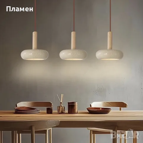 Полилей с 3 висящи лампи от естествен камък Травертин, снимка 2 - Лампи за таван - 55692875
