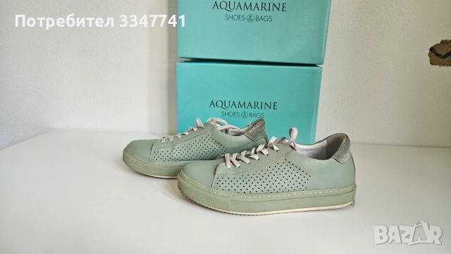 Кецове /сникърси естествена кожа Aquamarin в зелено , снимка 2 - Кецове - 55161773