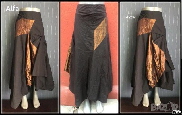  Ефектна дълга пола в Черно и Златно – Асиметрия и стил!