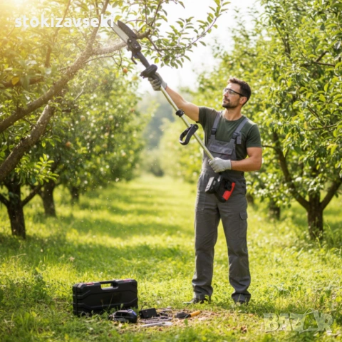 Акумулаторен мини верижен трион с телескопичен прът 21V – комплект за безопасно рязане на клони , снимка 6 - Други - 54138420