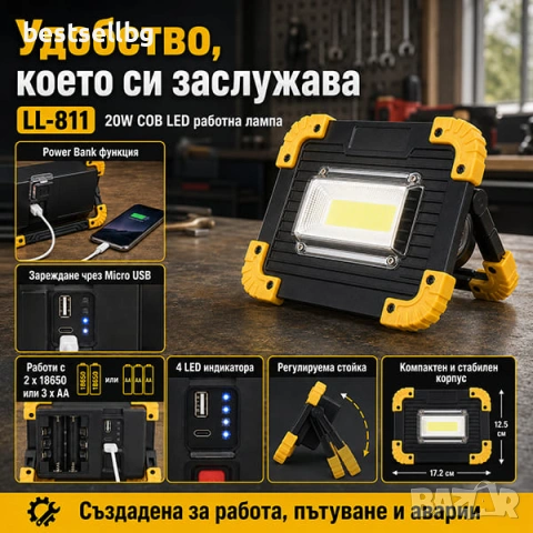 Работна акумулаторна лед лампа къмпинг фенер за работа риболов палатка, снимка 7 - Къмпинг осветление - 29055593