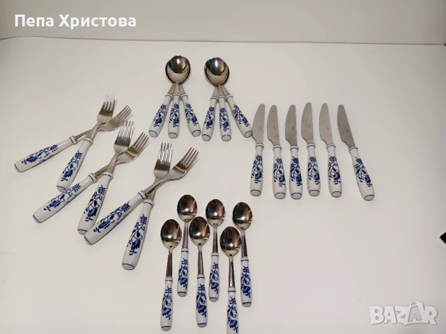 комплект прибори с порцеланови дръжки, снимка 3 - Прибори за хранене, готвене и сервиране - 54773793