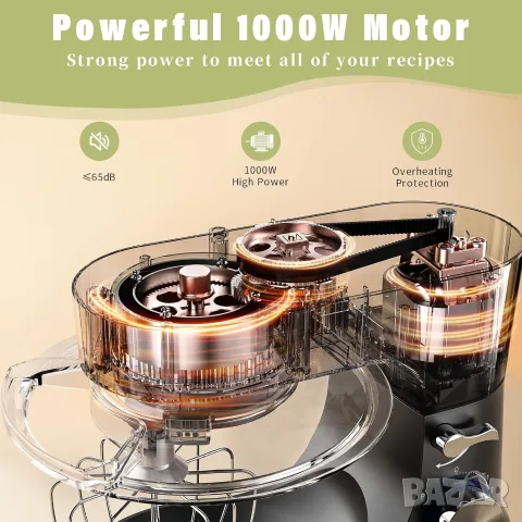 Планетарен миксер Zuccie 1000W с 5L купа и 8+P скорости Тих - ЧИСТО НОВ, снимка 6 - Миксери - 55298412