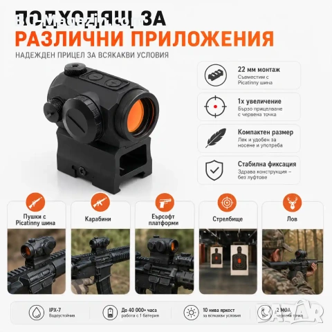 Тактически малък бързомер с технология MOTAC SIG SAUER ROMEO5 за оръжие пушка прицел еърсофт лов, снимка 7 - Оборудване и аксесоари за оръжия - 54027309