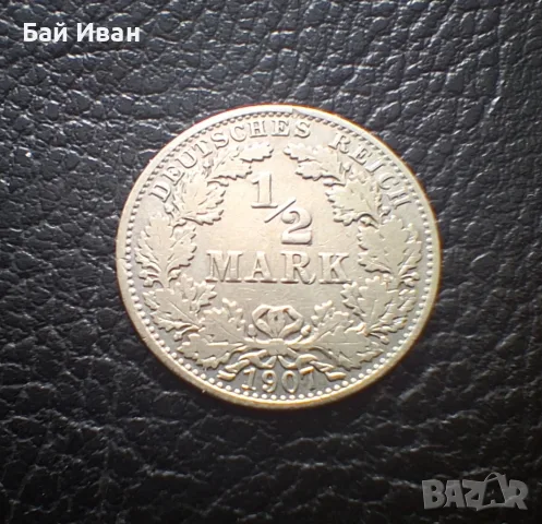 Стара сребърна монета 1/2 марка 1907 г. буква А - Германска империя - красива !, снимка 2 - Нумизматика и бонистика - 55306409
