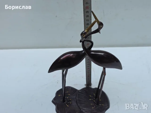 Бронзова статуетка на чапли, снимка 3 - Статуетки - 55607410