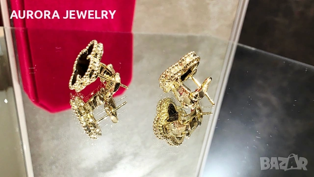 Van Cleef & Arpels VCA Gold Black Onyx Vintage Alhambra Clips Дамски Обеци, снимка 5 - Обеци - 54500489