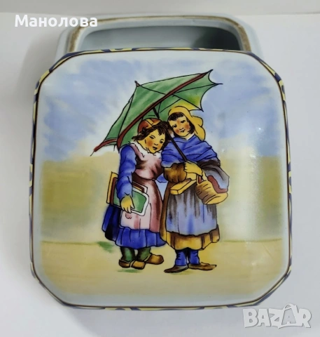 Кутия от керамика, репродукция на Френско народно изкуство, Fa ïence de Quimper.