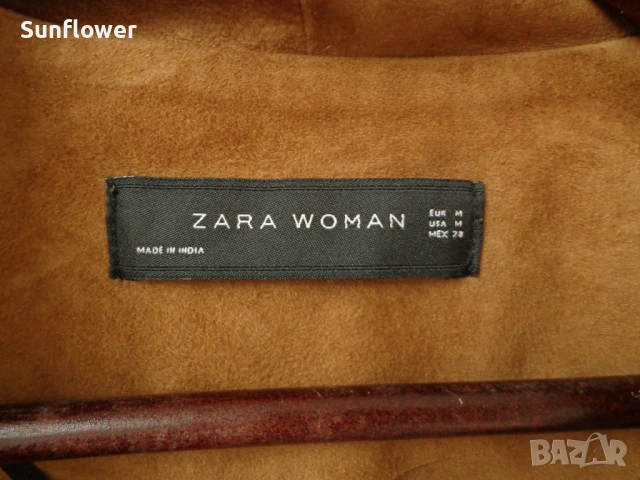 Дамско бежово яке ZARA, 100% естествена велурена кожа, размер M  , снимка 3 - Якета - 54583582
