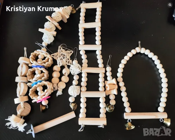 Комплект от 9 части за малки до средни папагали, играчки, кацалка и стълба, снимка 4 - Папагали - 55616262