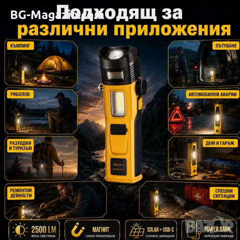 Мощен LED ръчен акумулаторен фенер и къмпинг лампа осветление за къмпинг риболов палатка туризъм, снимка 7 - Къмпинг осветление - 51178699