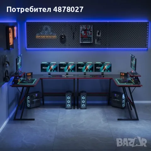 Ъглово геймърско бюро – Карбон дизайн, стойка за монитор и голяма работна площ 130 см, снимка 6 - Бюра - 55629726