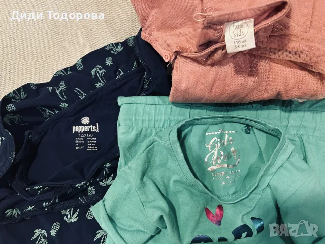 👗 Лот от 7 бр. Детски летни рокли и гащеризон (Размер 116-122 см / 5–7 години)