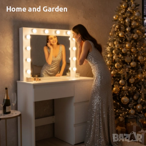 Тоалетка с голямо Led огледало - перфектна за всеки интериор, снимка 3 - Тоалетки - 54026867