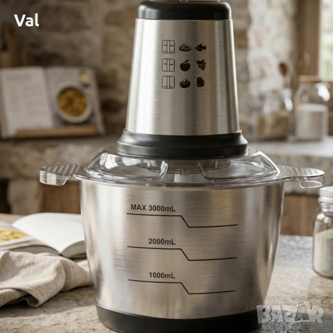 Кухненски робот Cheffinger 3L, 1000W – мощен с 2 скорости, мултифункционален чопър, снимка 2 - Чопъри и пасатори - 53971853