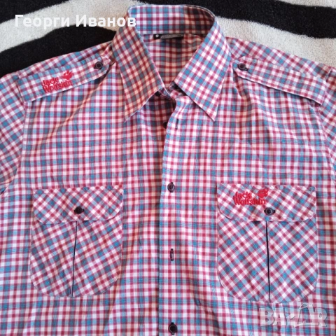 %SALE! КАТО НОВА JACK WOLFSKIN Size M оригинална карирана риза с къс ръкав Джак Улфскин Plaid Shirt, снимка 2 - Ризи - 54350899