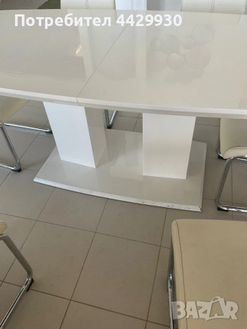 Modern white extendable dining table & 8 cream dining chairs , снимка 3 - Други - 55170919
