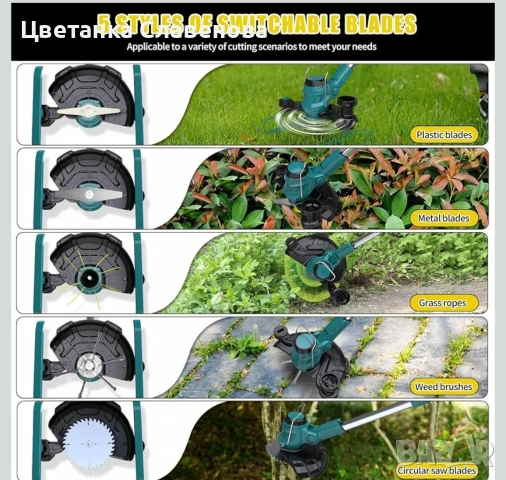 Тример 5-в-1 безжична косачка за храсти и трева с 2 x 4.0 Ah батерии , снимка 2 - Други инструменти - 53973842