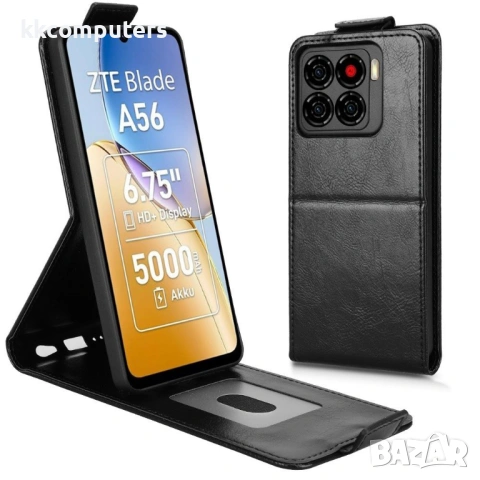 ZTE Blade A56 калъф – вертикален флип, магнитна закопчалка, подставка, слот за карти, 4 цвята