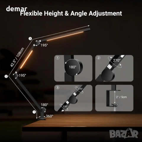 LED лампа NEEWER 108 см с щипка и двойна светлинна лента за бюро, 12W, CRI95+, ME-DL02, снимка 4 - Лед осветление - 54049026