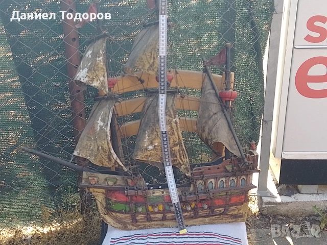 Стар голям дървен кораб, Ръчна изработка на Испански Гален- 70х70см., снимка 8 - Антикварни и старинни предмети - 55279249