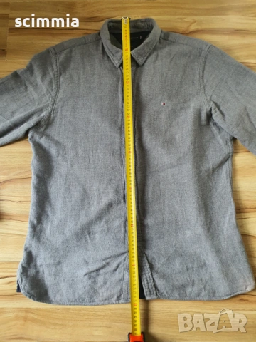 Tommy Hilfiger риза XL Regular Fit 100% памук сива, плътна материя, снимка 7 - Ризи - 54682734