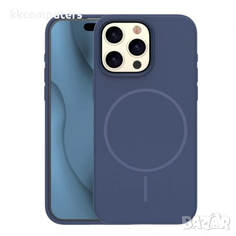 Кейс Silicone Thin Mag за iPhone 16 Pro (6.3), тъмносин и Протектор