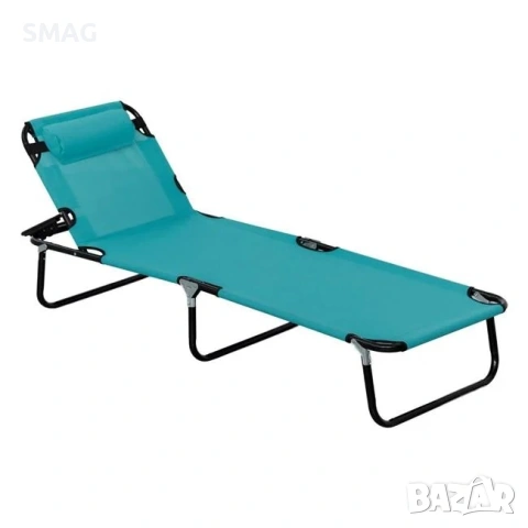 Плажен шезлонг черно/тюркоаз с възглавничка 190x60x30см_1248556