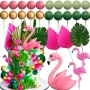 26 броя комплект голямо малко фламинго топчета листа хавайски топер декорация торта , снимка 1