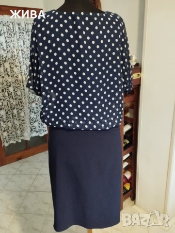 FRANZ MARI елегантна дамска рокля т.синя на точки, снимка 3 - Рокли - 54036458
