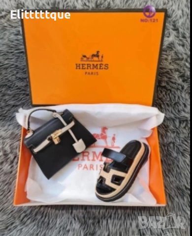 дамски комплект чанта и чехли hermes , снимка 4 - Чанти - 54888493