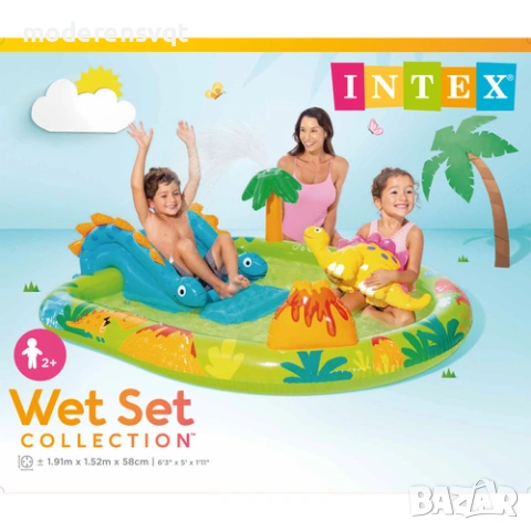 Водна площадка за деца Little Dino 191 x 152 x 58 см с пързалка и пръскачка Intex, снимка 5 - Други - 54453958