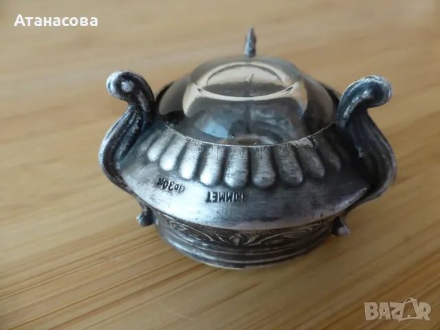 Руско съдче за хайвер мелхиор с лъжичка горчичник горчивник, снимка 3 - Антикварни и старинни предмети - 55418599