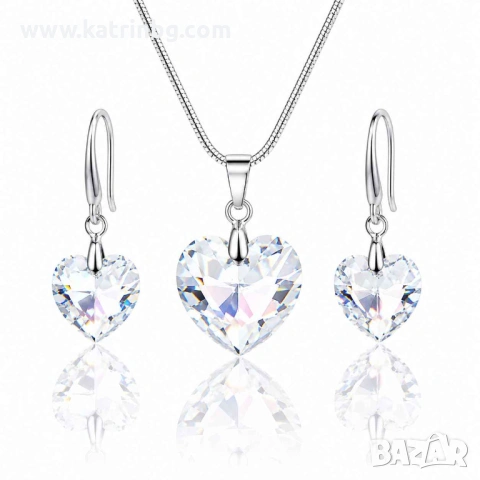 Комплект бижута с кристали Swarovski Crystal Shimmer – колие и висящи обеци сърце
