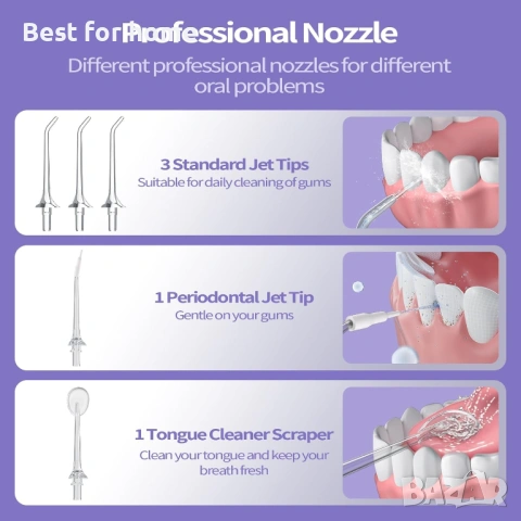 OasiSmile Воден флосер за почистване на зъби, 260 мл преносим безжичен иригатор , снимка 4 - Други - 54173016